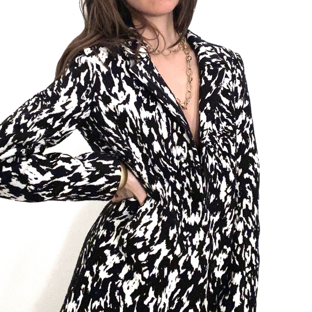 Black and white abstract print coat from Reiss